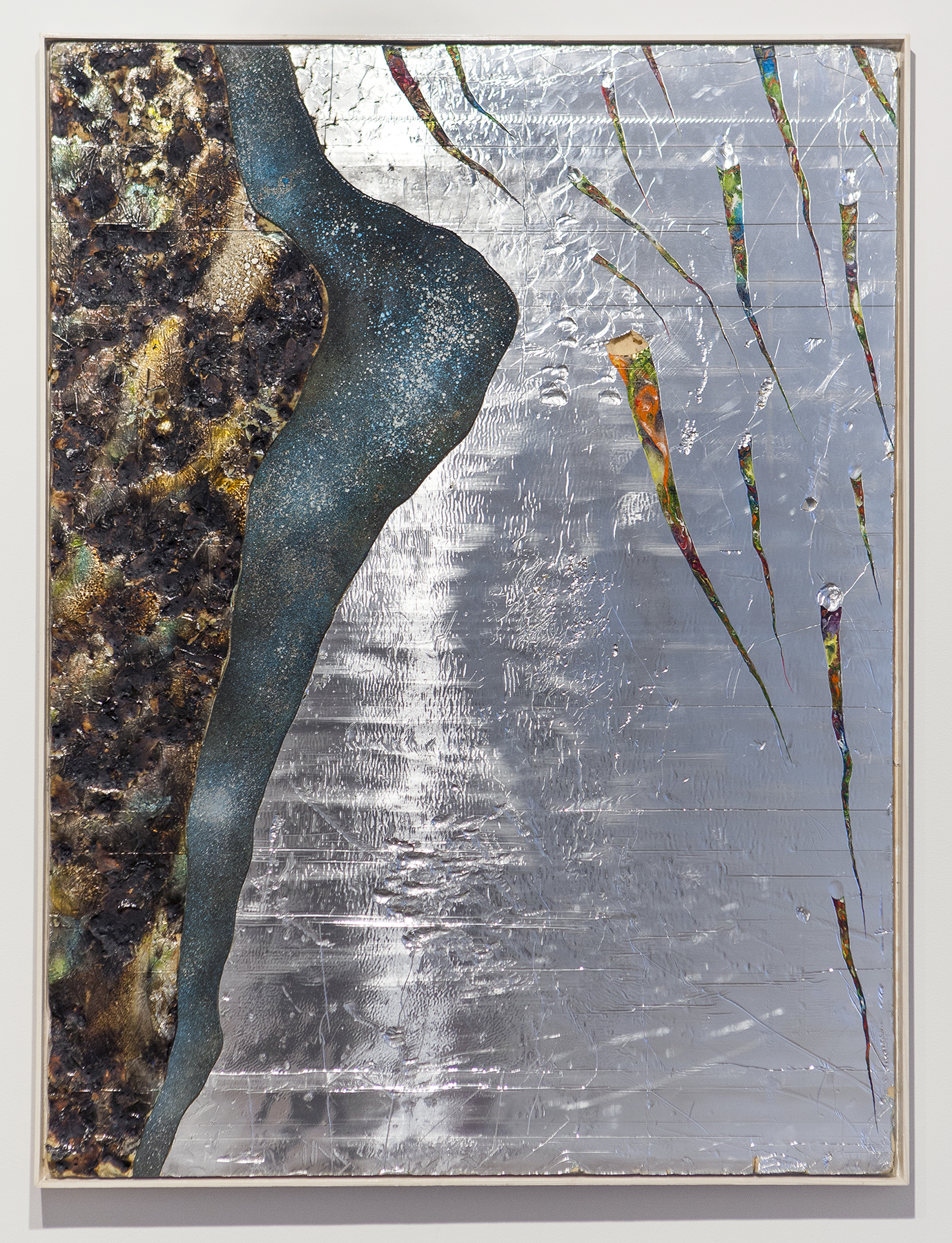 Davide_Zucco-11_Are_you_shivering_Are_you_cold_Are_you_bathed_in_silver_or_drowned_in_gold_2014_oil_paint_acrylic_spray_paint_burns_wood_steel_on_silver_faced_foam_panel