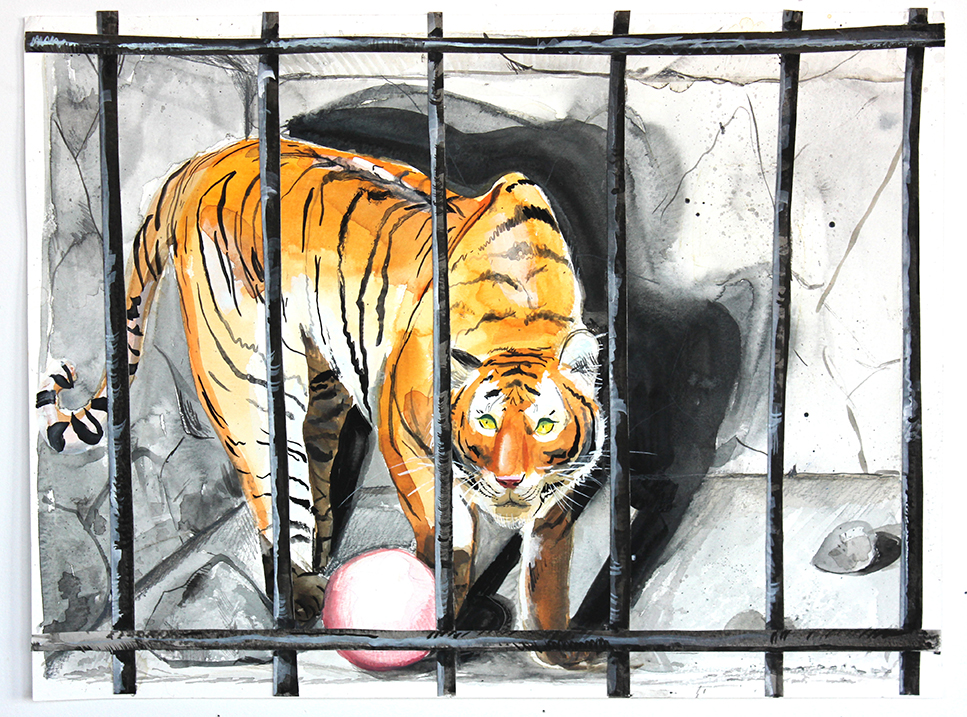 Maloof_13_Tiger_in_a_Cage_2015_watercolor_on_cut_paper