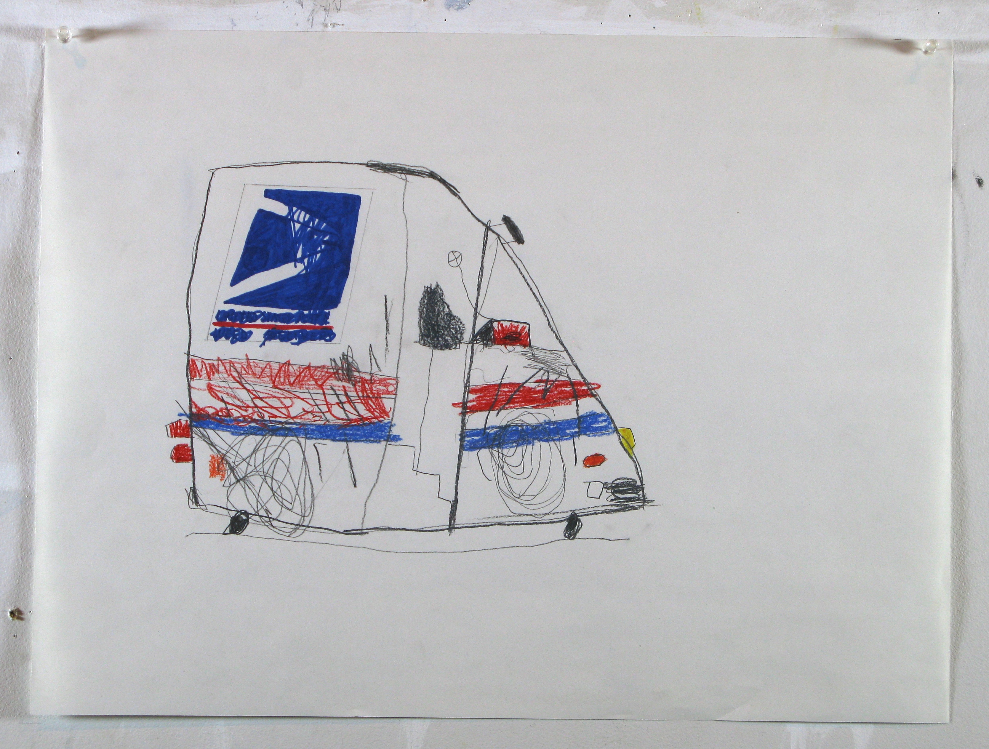 Robert_Nava-16_Mail_Truck_1_2015_Crayon_marker_pencil_and_color_pencil_on_canvas