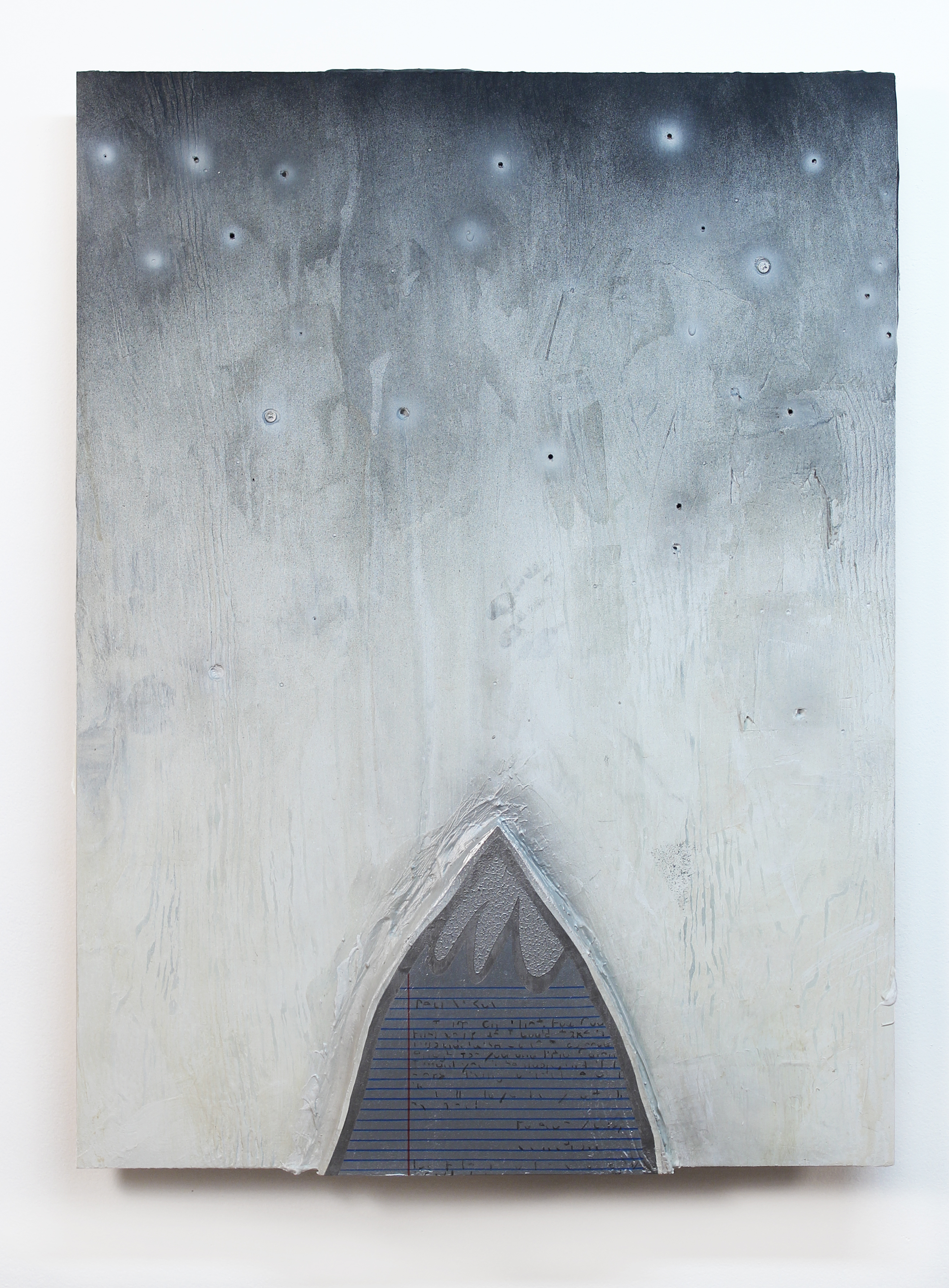 Willie_Smith-16_Night_Descending_on_a_Mountain_of_Things_Left_Unsaid_2015__Acrylic_graphite_and_painted_plastic_on_wood_panel_with_drilled_holes