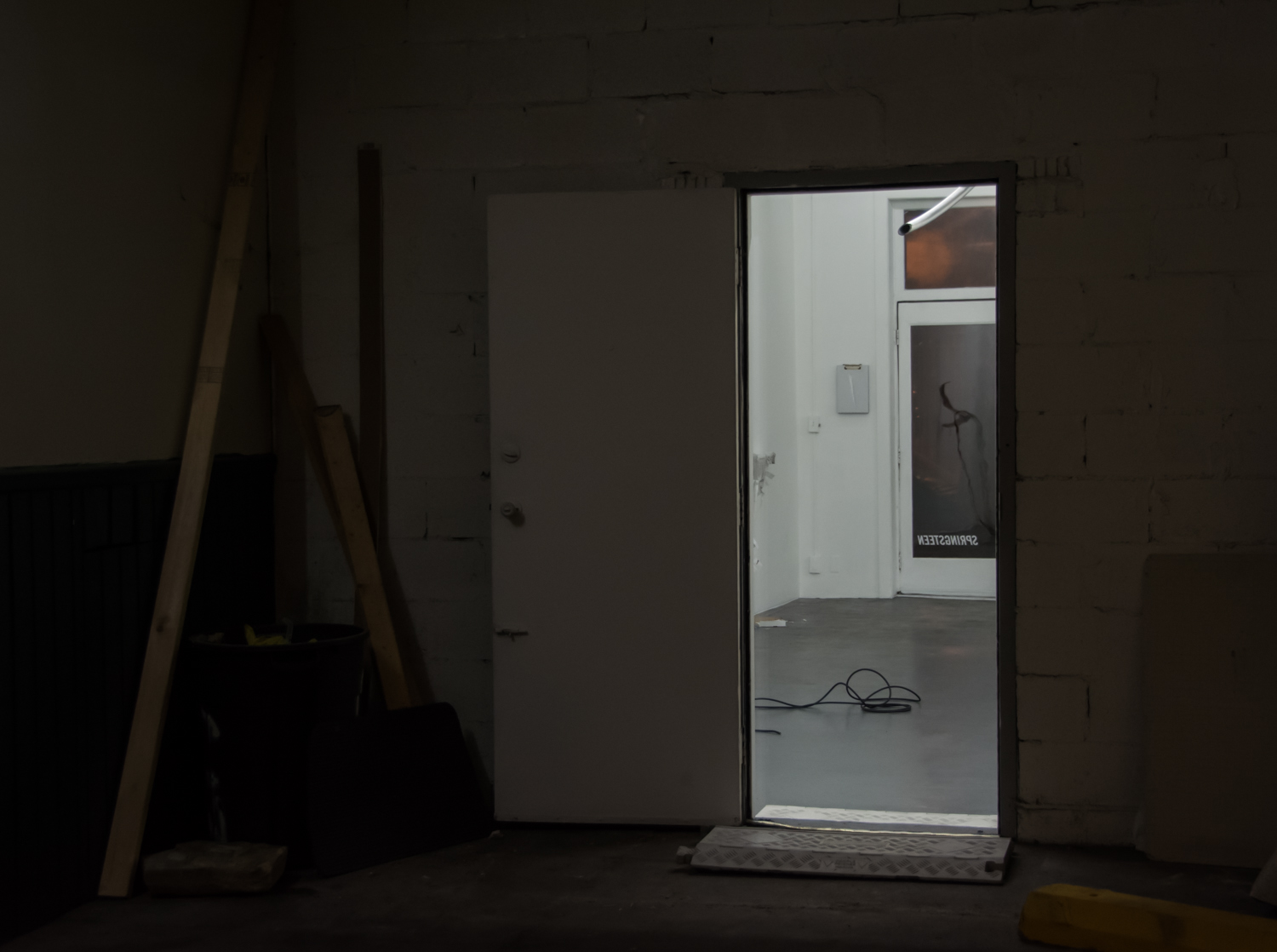 Garage Impasse ( Installation view of Laundered Fang Exit into Main room ), 2016.