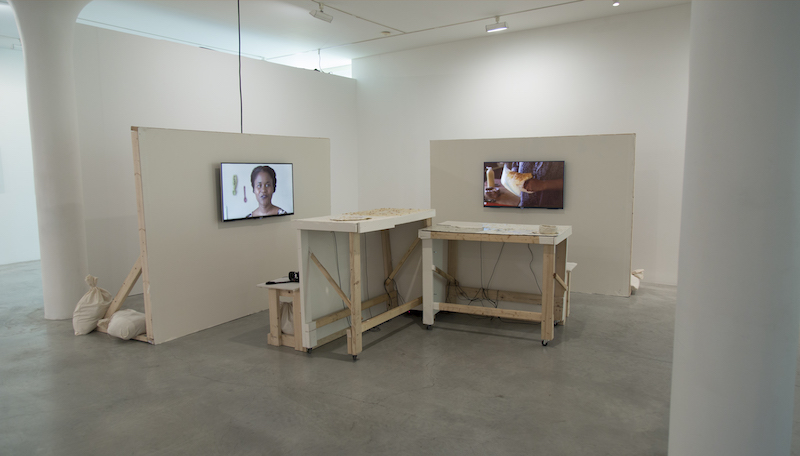installation view of Cooking with the Erotic, 2016 2-channel HD video installation dimensions variable