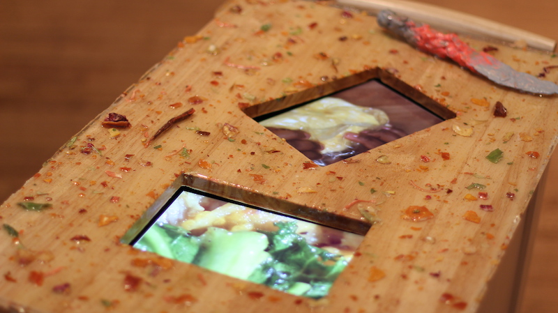 Tactile Island (detail), 2015 2 ipads, custom code, resin, dried fruit, kitchen island dimensions variable