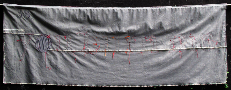 You Burn Me, 2013 Textile, hand stitched 43 x 100” Citation: Sappho. "38." If Not, Winter: Fragments of Sappho. Trans. Anne Carson. New York: Vintage-Random, 2003. 77. Print.