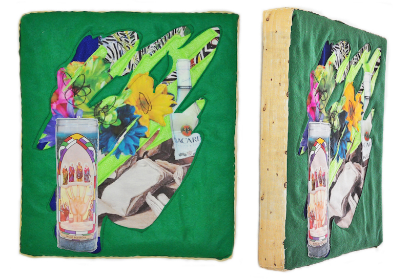 Still Life With Books Jan Davidszoon Deheem, Matisse, Coquito and Devotional Candle, 2016, Digital Print on Fabric, Felt, Stretched on Foam, 15 x17”x2”