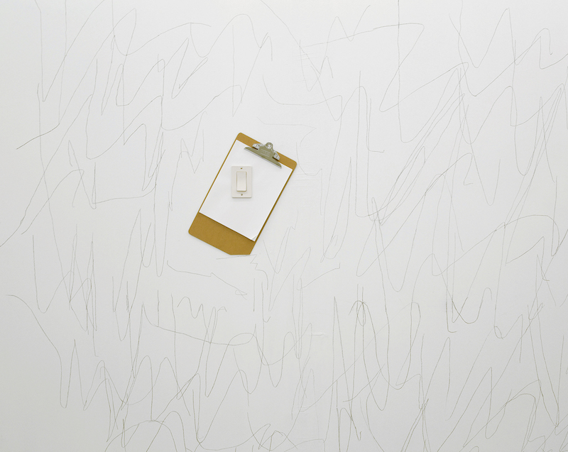 a chip on the wall as a start of a thought, 2017 artist's note pad, paper, hand-made ceramic, hardware, graphite drawing site-specific installation,  dimensions variable