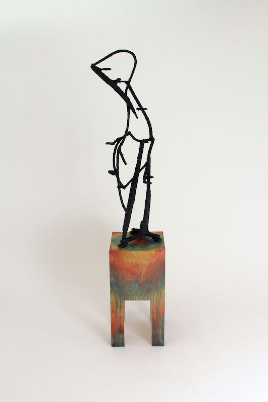 Candelabra, 2017, steel, sand and paint on dyed pedestal, 62” 12” 12”