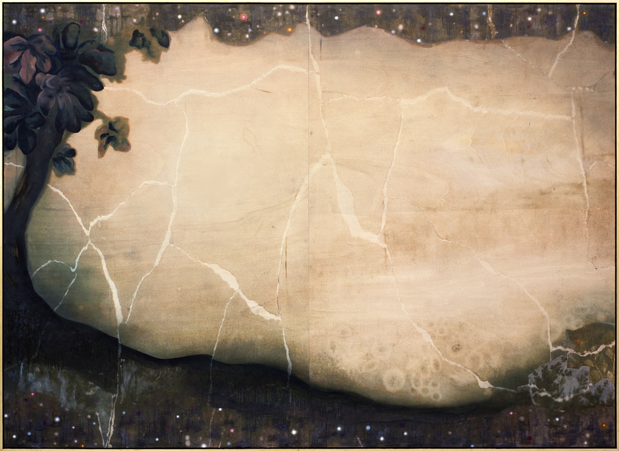 Von neuerwachten Welten, 2012,UV-print and oil on wood, 84.5 x 118 inches