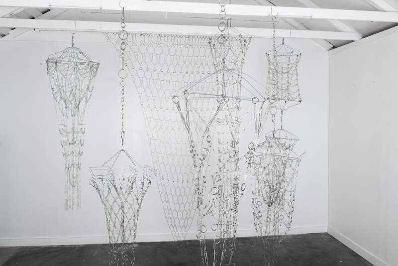 GETS AN OFFICE JOB ONCE INSTALLATION, 2017     PAPER CLIPS, SAFETY PINS, BINDER RINGS, HANGERS, AND LAUNDRY RACK 84’’X84’’X72’’