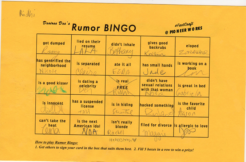 Rumor Bingo card, 2017