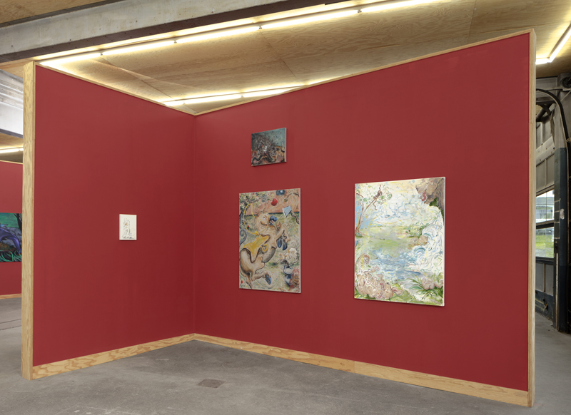 Installation view, pictured from left to right: I love my basketball, Dead but still scared III, The Uprising III, The Bathers II.
