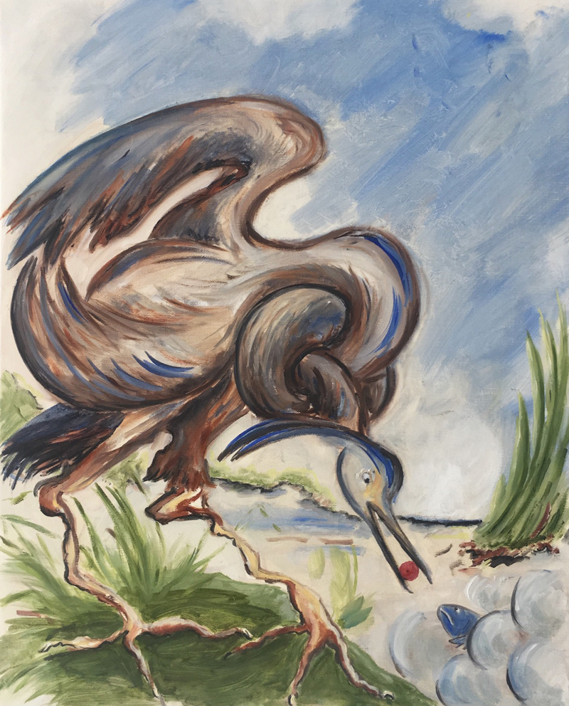 Great Blue Heron with Berry and Fish, 2018