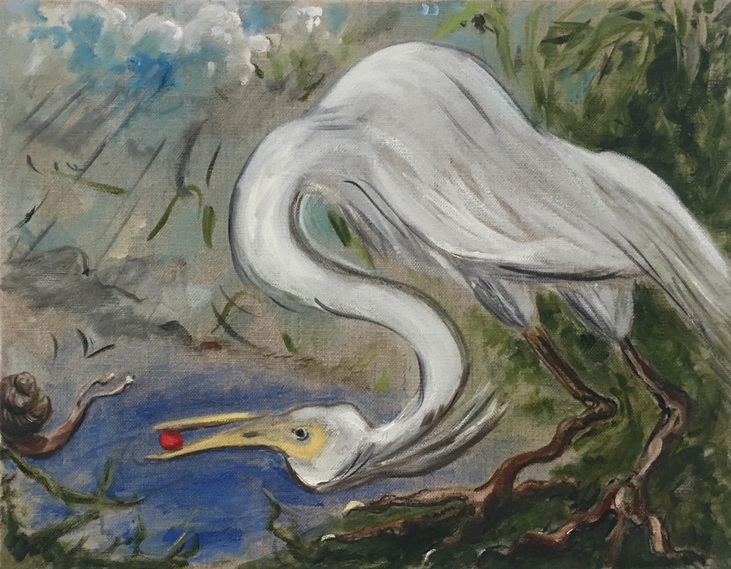 White Egret with Berry and Snail, 2019